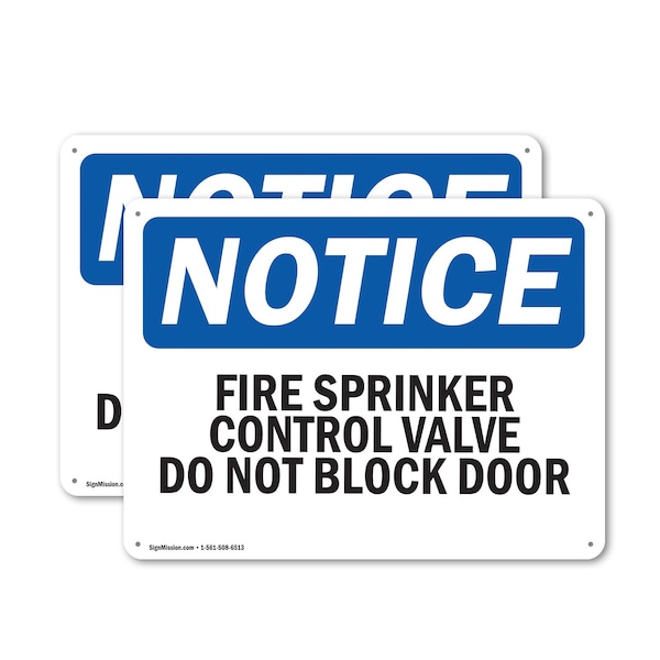 Signmission Fire Sprinkler Control Valve Do Not Block Door OSHA Notice Sign, Plastic, 10in W x 7in L, 2PK OS-2PACK-NS-P-710-L-12661 - main